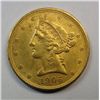 Image 1 : 1906-S $5.00 GOLD LIBERTY AU/UNC, ORIGINAL & SCARCE