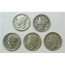 5 scarce D Mint Mercury Dimes