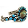 Image 2 : Old Pawn Navajo Pilot Mountain Turquoise & Sleeping Beauty Cluster Sterling Silver Cuff Bracelet - D