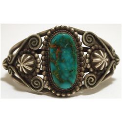 Old Pawn Navajo Ajax Turquoise Sterling Silver Small Cuff Bracelet - Rick Martinez