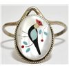 Image 1 : Old Pawn Multi-Stone Inlay Roadrunner Sterling Silver Cuff Bracelet
