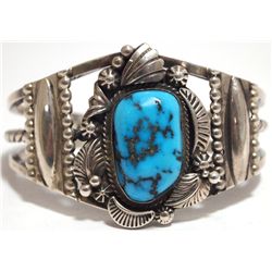 Old Pawn Navajo Sleeping Beauty Turquoise Sterling Silver Cuff Bracelet - Henry Sam