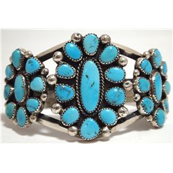 Old Pawn Navajo Valley Blue Turquoise Sterling Silver Cuff Bracelet - Mike Platero