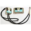 Image 1 : Old Pawn Multi-Stone Inlay Goat Sterling Silver Bolo Tie & Buckle Set - J Quam