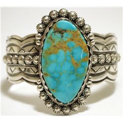 Old Pawn Navajo Mountain Turquoise Sterling Silver Cuff Bracelet - Lloyd Nelson