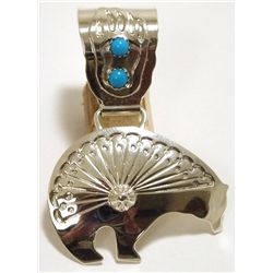 Old Pawn Navajo Turquoise Sterling Silver Bear Pendant - Running Bear