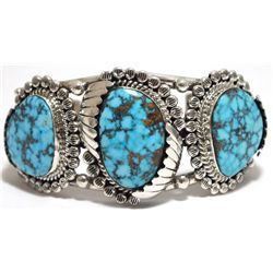 Old Pawn Navajo Spider Web Kingman Turquoise Sterling Silver Cuff Bracelet - Mary Ann Spencer