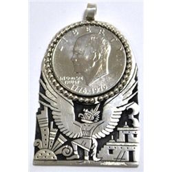 Old Hopi Dead Pawn Eisenhower Bicentennial Dollar & Kachina Pendant - SM