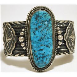 Old Pawn Navajo Morenci Turquoise Sterling Silver Cuff Bracelet - Wallace Yazzie, Jr.