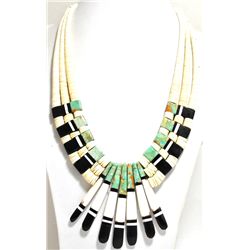 Santo Domingo Turquoise, Black Jet & Shell Heishi Necklace - Delbert & Torevia Crespin