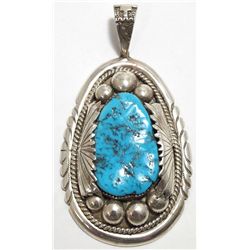 Old Pawn Zuni Sleeping Beauty Turquoise Sterling Silver Pendant - Robert & Bernice Leekya