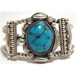 Old Pawn Navajo Spider Web Turquoise Sterling Silver Cuff Bracelet - Henry Sam