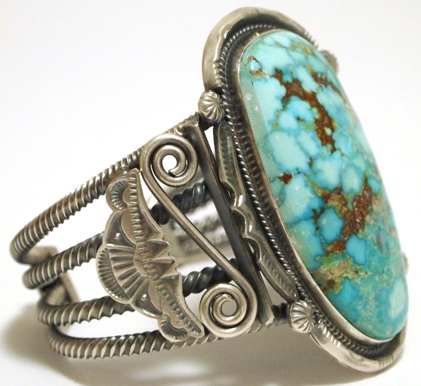 Old Pawn Navajo Mountain Turquoise Sterling Silver Cuff Bracelet ...