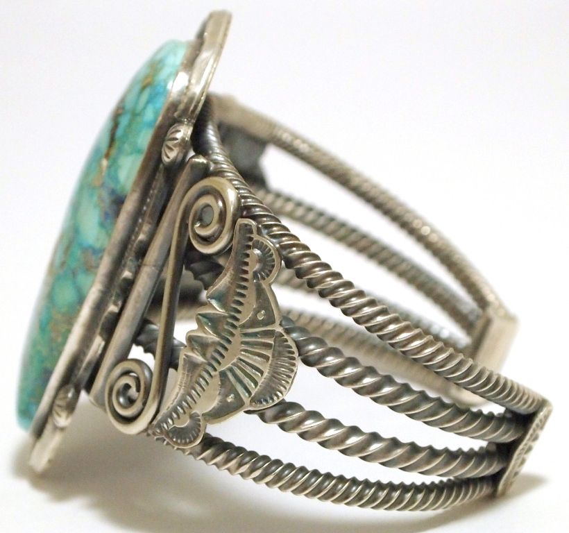 Old Pawn Navajo Mountain Turquoise Sterling Silver Cuff Bracelet ...