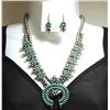 Image 1 : Old Pawn Zuni Turquoise Sterling Silver Squash Blossom Necklace & Earrings Set - ME