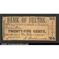 1863 25¢ Bank of Fulton, Atlanta, GA, Fine...