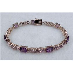 AMETHYST AND ROSE DE FRANCE STERLING BRACELET 15.7 CTW