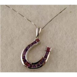STERLING PLATED AMETHYST HORSE SHOE PENDANT NECKLACE