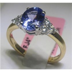 1.52 Carat Tanzanite and .29 Carat Diamonds 14K YG Ring