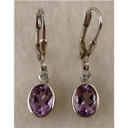 1 PAIR EARRINGS WHITE & YELLOW GOLD PURPLE OVAL GEM