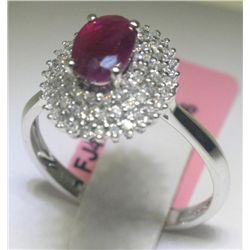 1.13 CT Ruby and .33 CT Diamonds 14K White Gold Ring