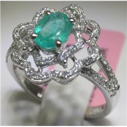 Emerald and 92 Diamonds 14K White Gold Ring H. Emperor