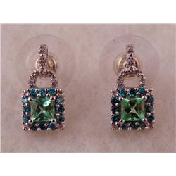 1 PAIR EARRINGS WHITE/YELLOW GOLD GREEN GEM,RHINESTONES