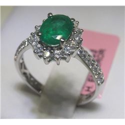 Emerald and 42 Diamonds 14K White Gold Ring H. Emperor