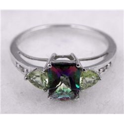 STERLING PLATINUM RING .66 MYSTIC TOPAZ .40 PERIDOT