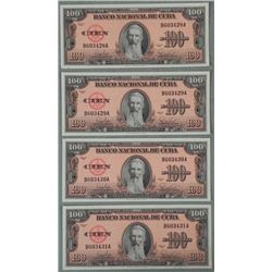4 CU Sequentially Numbered Cuban 100 Pesos Bills