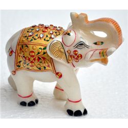 Marble UpTrunk Elephant w/ Gold Plated Design 4in.x5in.