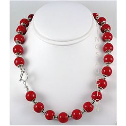 434.55ctw Red Sea Coral Beads Silver Necklace