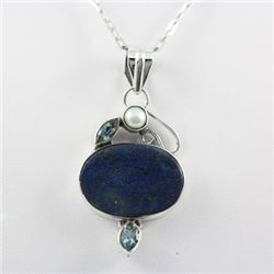 58.5ctw Lapis Gemstone Silver Pendant