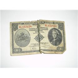 1943 1 NEDERLAND NOTE *RARE NOTE* Ripped at center!!