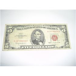 1963 SERIES $5 RED SEAL NOTE *SERIAL # A19799658A*!!