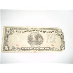 WW2 JAPANESE GOVERNMENT 5 PESOS CURRENCY NOTE *NICE NOTE*!!