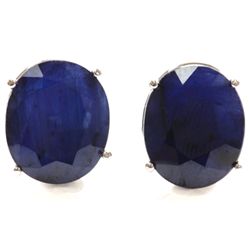 Genuine 18.66 ctw Sapphire Stud Earring 14kt W/Y Gold