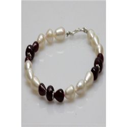 Natural 93.20ct Pearl,Ruby Bracelet .925 Sterling