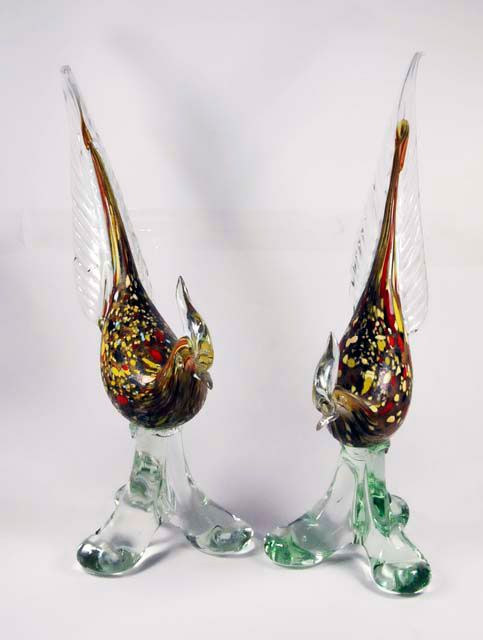 Pair Unusual Vintage Murano Glass Birds