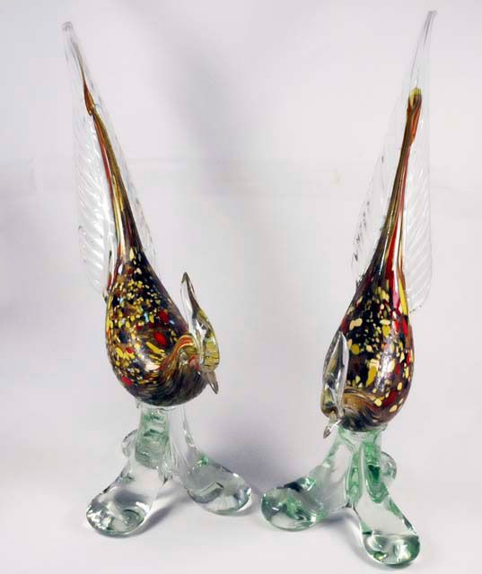 Pair Unusual Vintage Murano Glass Birds