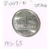 Image 1 : 2007-D UTAH QUARTER DOLLAR *RARE MS-65 HIGH GRADE*!!