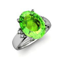 Peridot 6.00 ctw & Diamond Ring 14kt White Gold