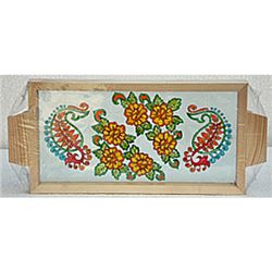 PineWood Stain Tray w/ Designer Glass 3pcs sz6in.x12in.