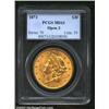 Image 1 : 1873 $20 Open 3 MS61 PCGS. Mintage: 1,709,...
