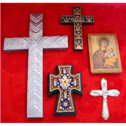 Lot of Religious Crosses & Mary Wood Plaque