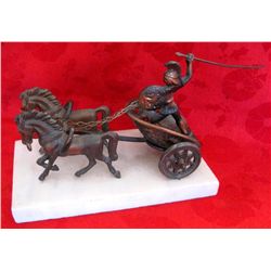 Bronzed Chariot w/Horses Statue on Marble Base
