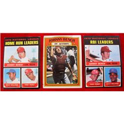 Lot of 3 - 1970's Topps Johnny Bench BB Cards