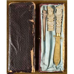 WWII ERA 3 PC CASED ITALIAN SOAPSTONE SET