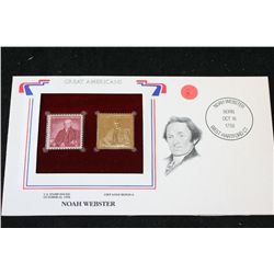 22K Gold Replica Stamp W/Postal Stamp Issued 1958; Noah Webster-Great Americans