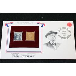 22K Gold Replica Stamp W/Postal Stamp Issued 1966; Frank Lloyd Wright-Great Americans